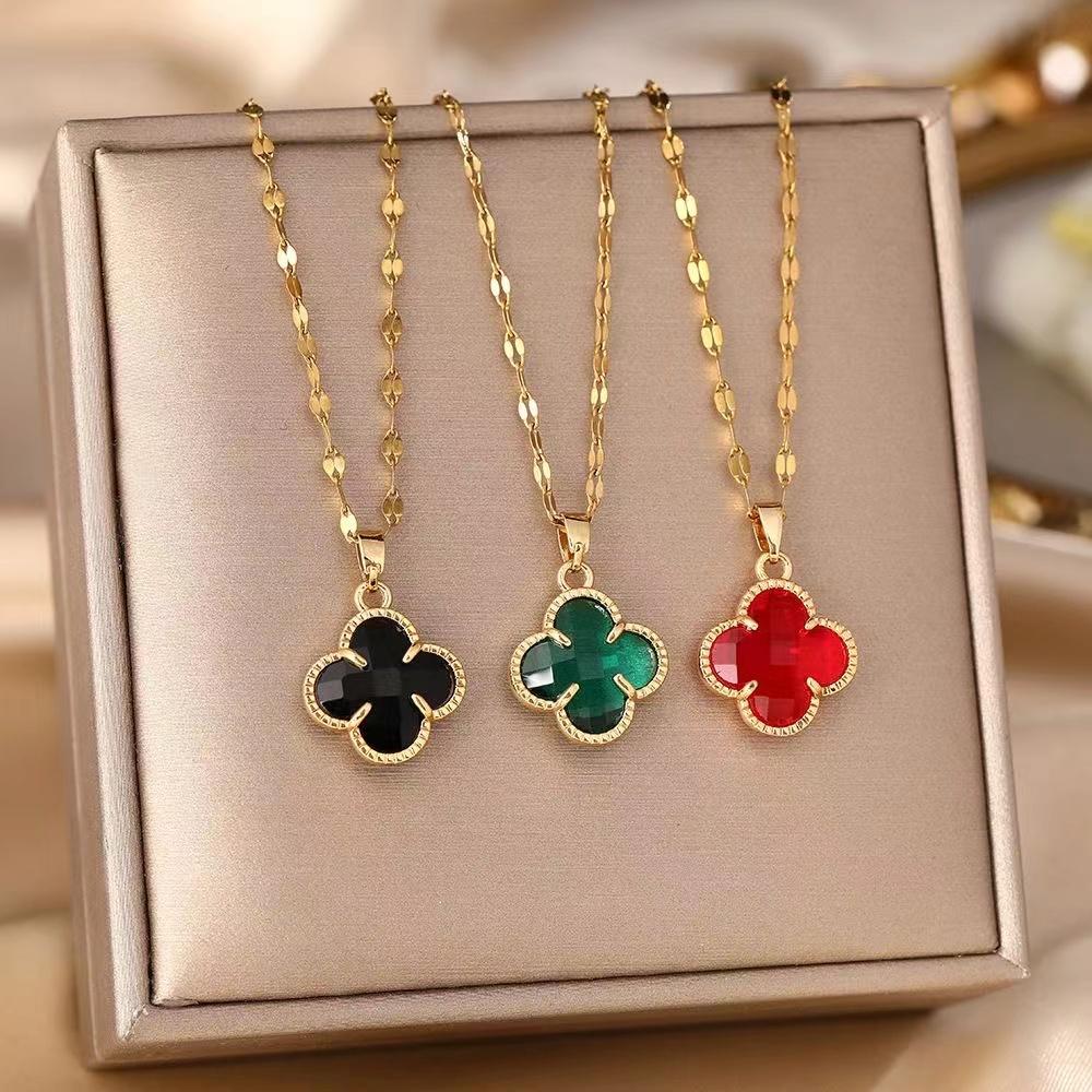 Four-Leaf Clover Titanium Steel Necklace – Hypoallergenic, No-Fade Double-Sided Pendant