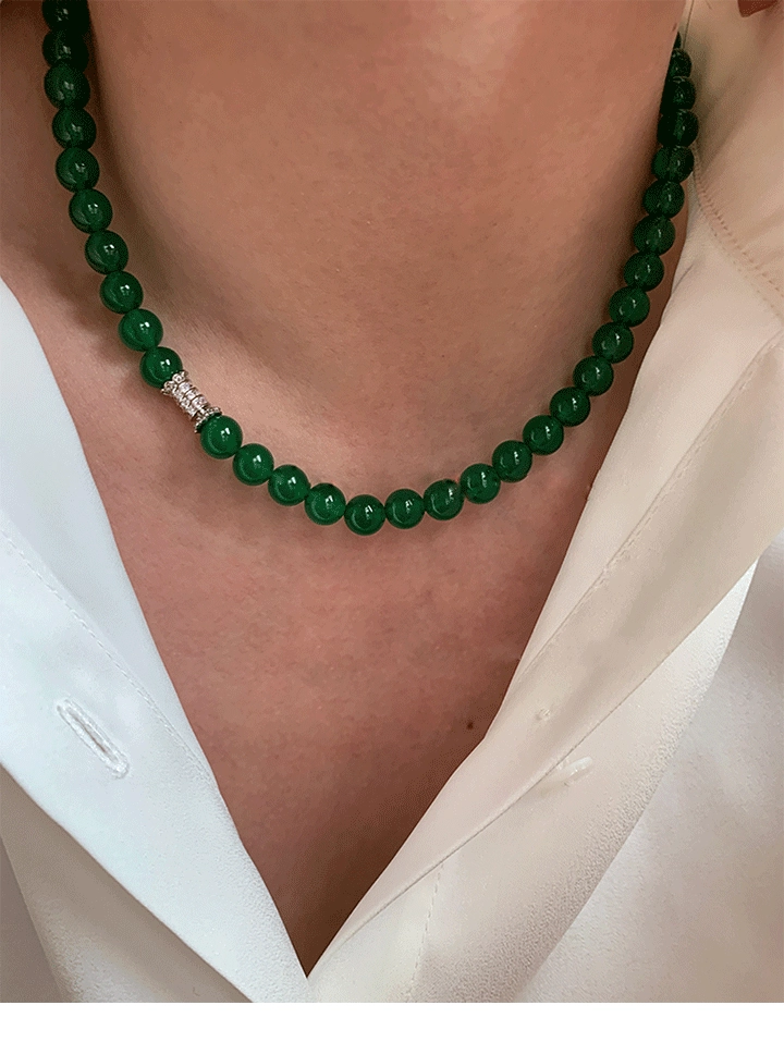 Natural Green Agate Beaded Necklace: Handmade Chic High-End Summer Choker for Girls