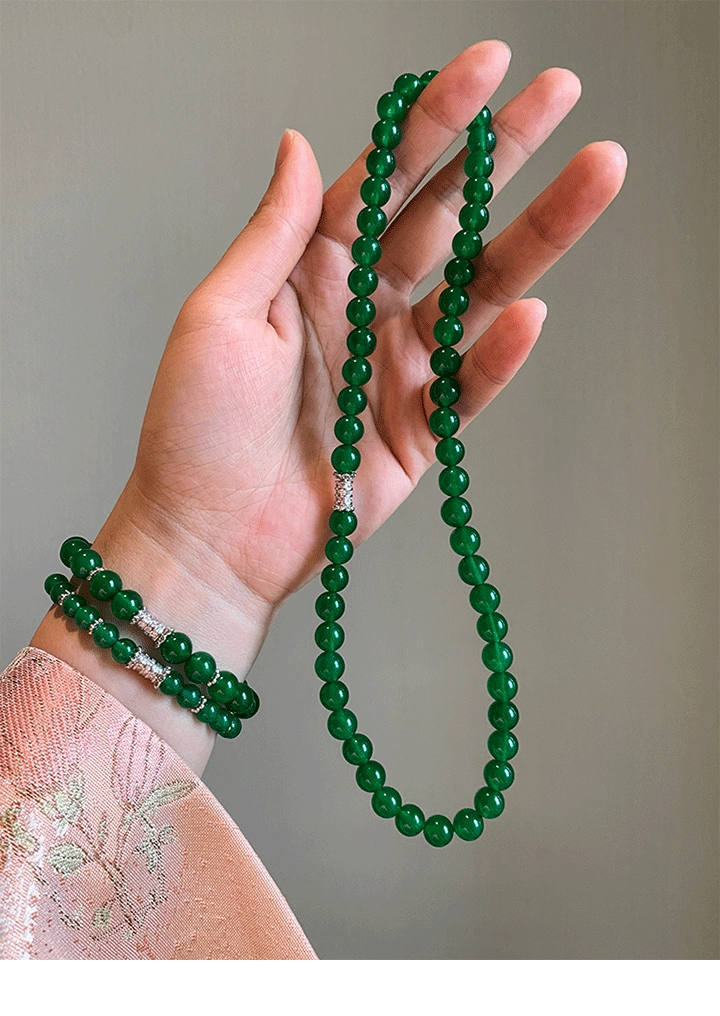 Natural Green Agate Beaded Necklace: Handmade Chic High-End Summer Choker for Girls