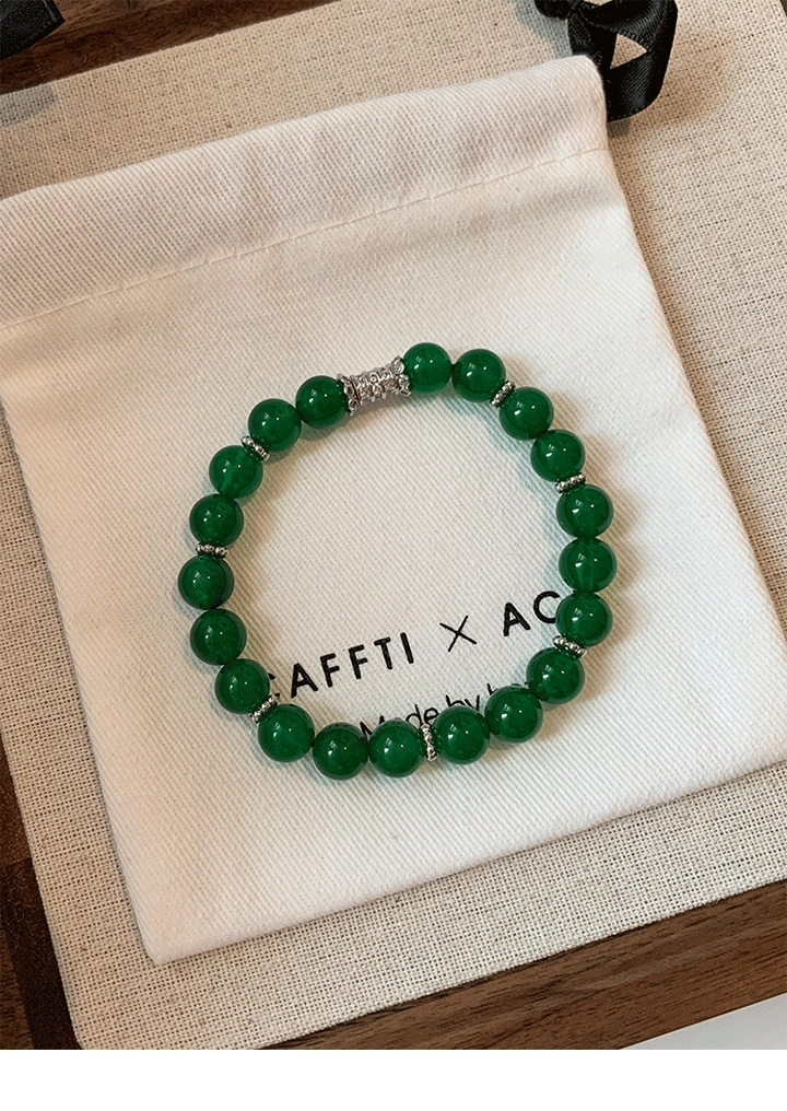 Handmade Natural Green Agate Beaded Bracelet – Unique Japanese and Korean Style Jewelry for Girls