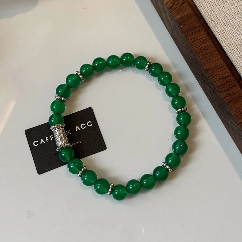 Handmade Natural Green Agate Beaded Bracelet – Unique Japanese and Korean Style Jewelry for Girls