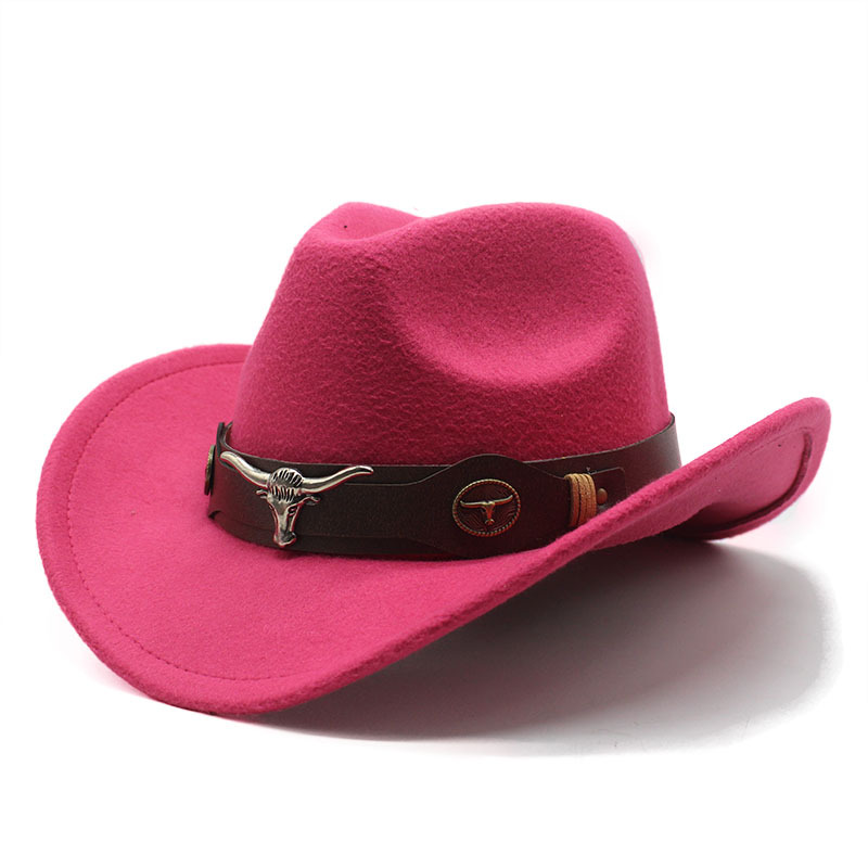 Vintage Western Cowboy Hat – Felt Bell-Shaped Fedora with Bull Badge for Sun Protection