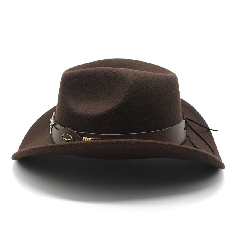 Vintage Western Cowboy Hat – Felt Bell-Shaped Fedora with Bull Badge for Sun Protection