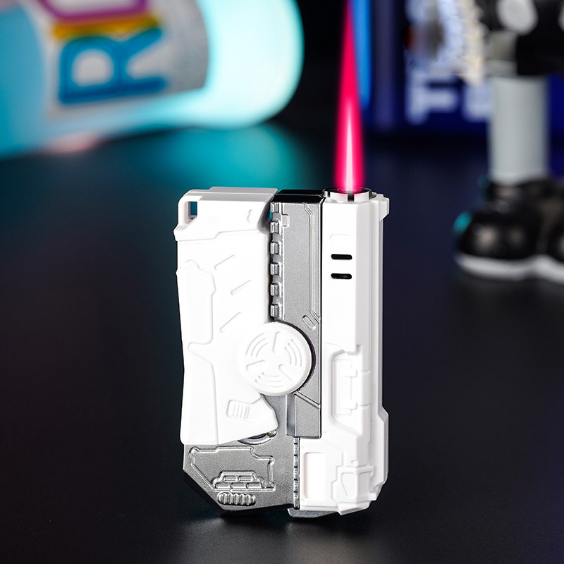 High-End Butane Spinner Lighter - Windproof, Creative Folding Design, Trendy Metal Fidget Lighter for Men