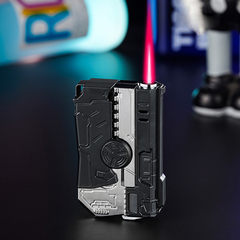 High-End Butane Spinner Lighter - Windproof, Creative Folding Design, Trendy Metal Fidget Lighter for Men