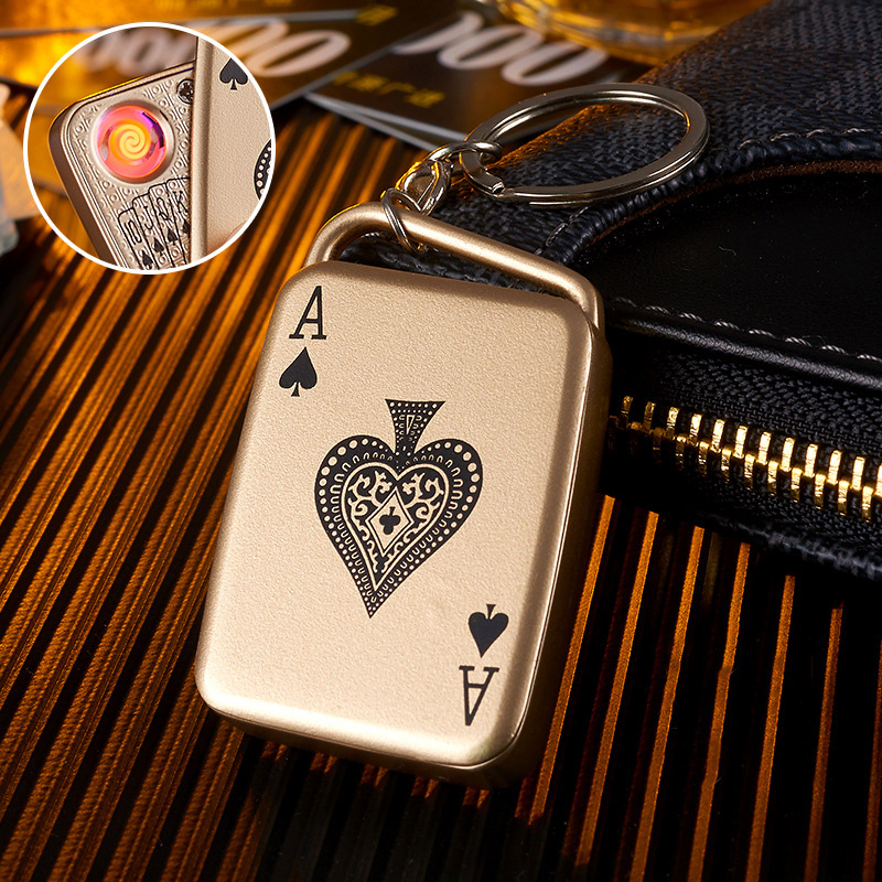 Creative USB Rechargeable Mahjong Poker Lighter - Zinc Alloy Windproof Electronic Lighter Keychain