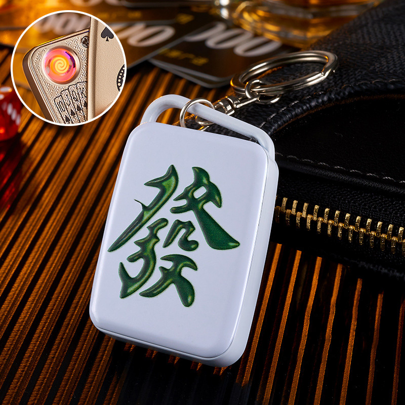 Creative USB Rechargeable Mahjong Poker Lighter - Zinc Alloy Windproof Electronic Lighter Keychain