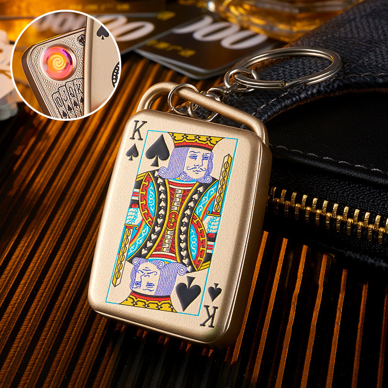 Creative USB Rechargeable Mahjong Poker Lighter - Zinc Alloy Windproof Electronic Lighter Keychain