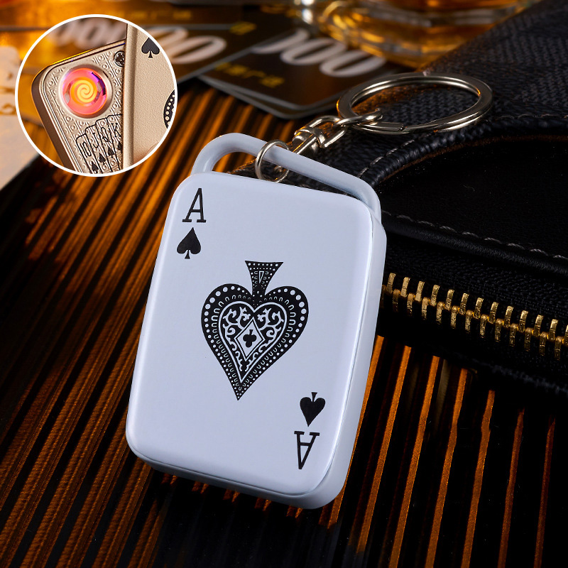 Creative USB Rechargeable Mahjong Poker Lighter - Zinc Alloy Windproof Electronic Lighter Keychain