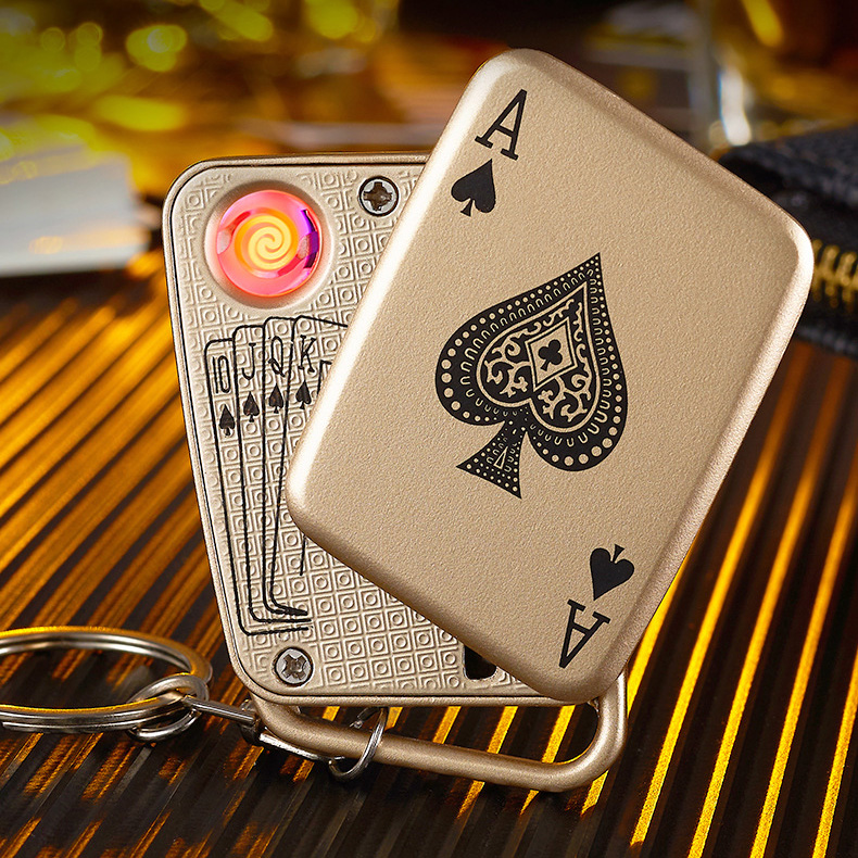 Creative USB Rechargeable Mahjong Poker Lighter - Zinc Alloy Windproof Electronic Lighter Keychain