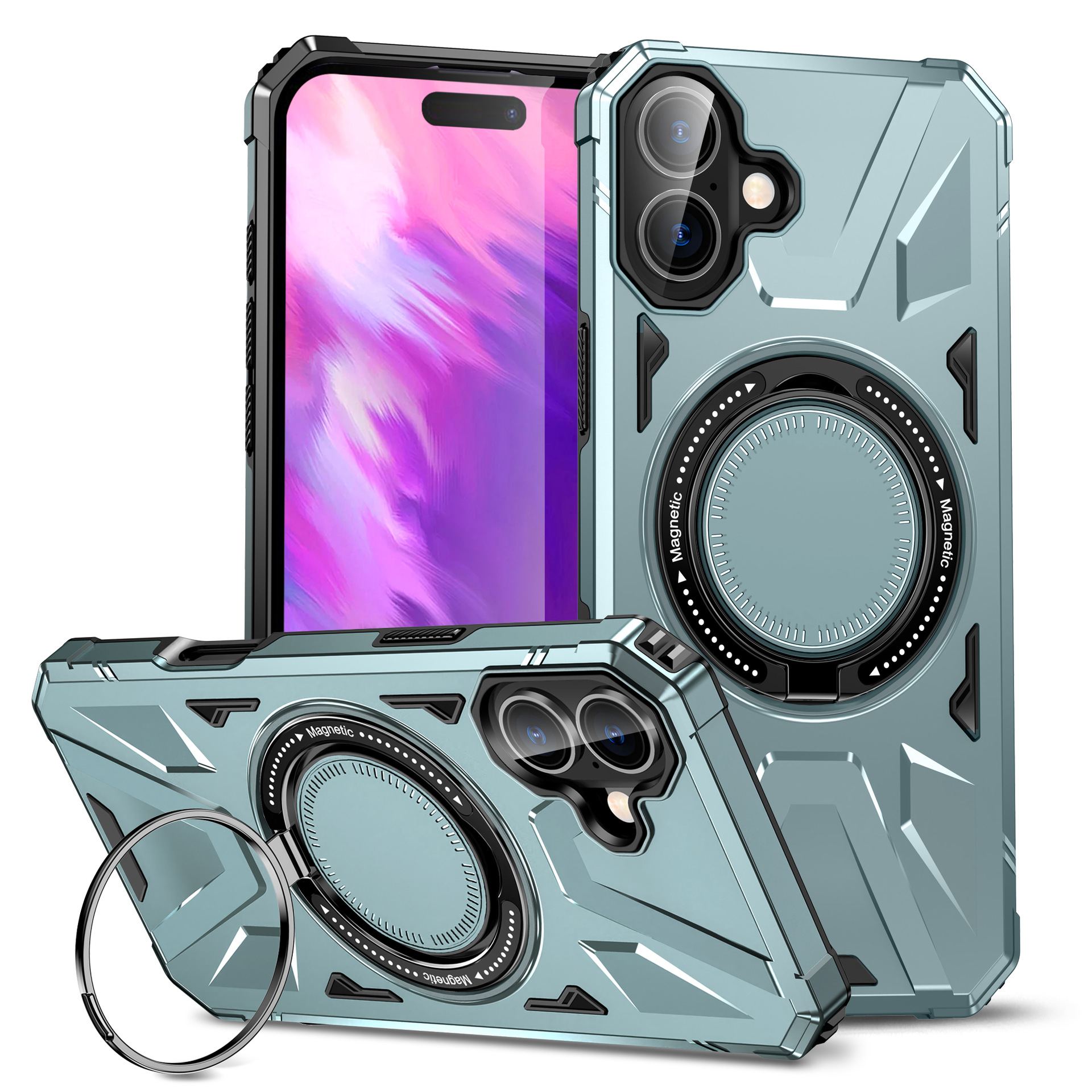 iPhone 16 Magnetic Stand Case - Dual Protection TPU + PC Cover, Frosted Finish, Drop-Proof for Apple Series