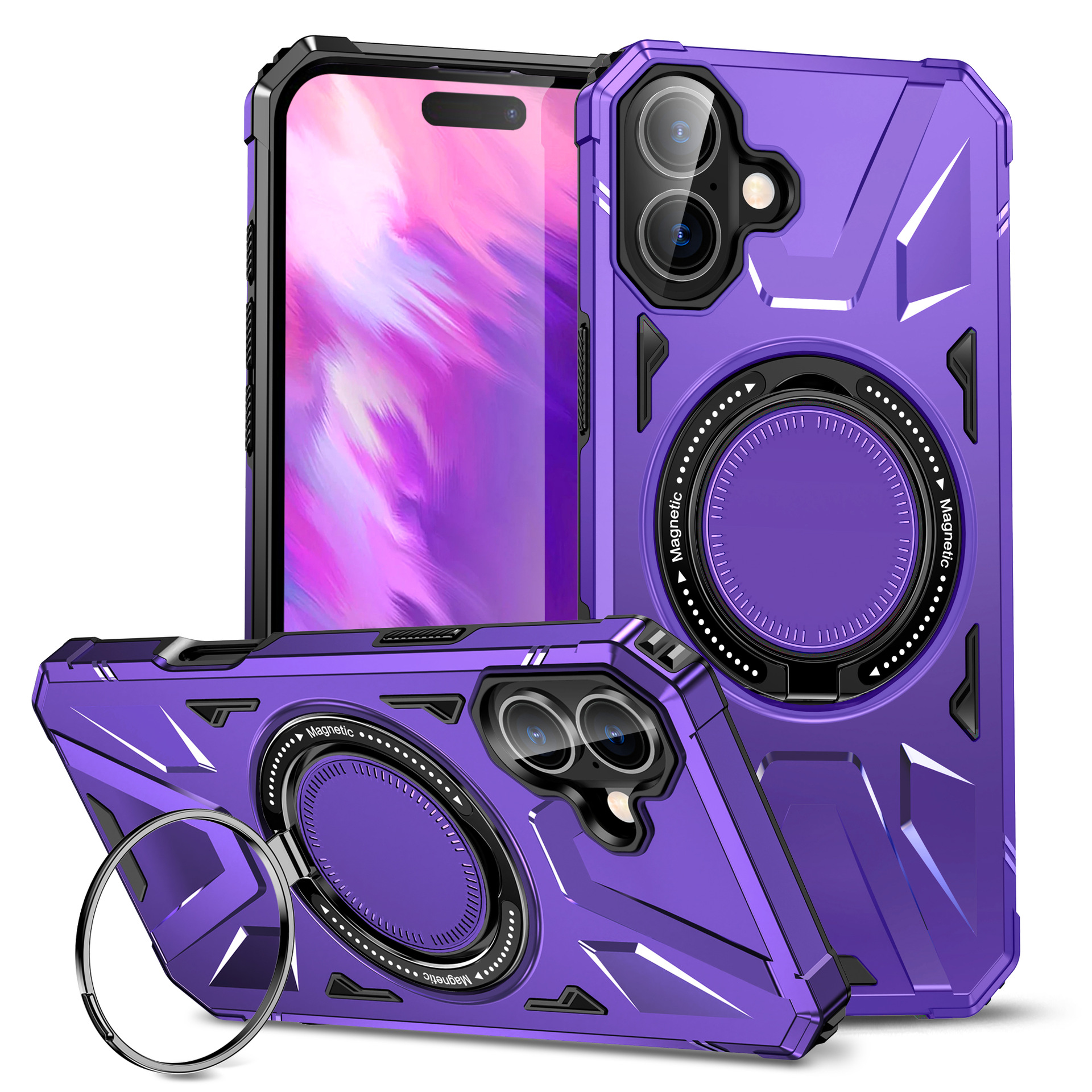 iPhone 16 Magnetic Stand Case - Dual Protection TPU + PC Cover, Frosted Finish, Drop-Proof for Apple Series